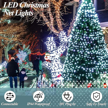 LitHome 610 LED 34.5ft x 5ft Outdoor Christmas Net Lights,Connectable Mesh Lights with 8 Modes,Waterproof Plug in Net Light for Bushes, Garden, Backyard, Holiday, Christmas(White)