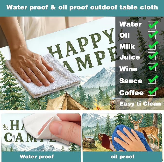 Picnic Table Cover with Bench Covers and Bag, Camping Essentials, Funny Wildlife Animals Forest Mountain Waterproof Windproof Camping Tablecloth, Fitted Rectangle Tables and Seats, 3 Pcs, 30x96 Inch