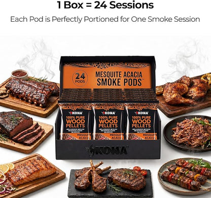 Kona Smoke Pods Mesquite Acacia Pellets Intended for Ninja Woodfire Grill, 24 Stay-Fresh - Sealed Single-Use Pouches for No-Mess Smoking Sessions
