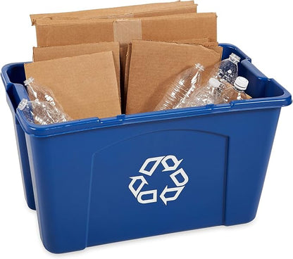 Rubbermaid Commercial Products, Recycling Bin/Box for Paper and Packaging, Stackable, 18 GAL, for Indoors/Outdoors/Garages/Homes/Commercial Facilities, Blue