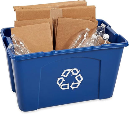 Rubbermaid Commercial Products Stackable Recycling Bin, 18 Gallon, Blue Storage Container, For Garage/Kitchen use for Boxes/Paper Recycle (Pack of 6)