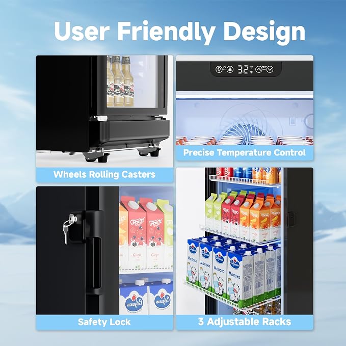 6 Cu.Ft Commercial Beverage Fridge with Glass Door | Double-Tempered Glass, Locking Key & LED, Indoor/Outdoor Use, Bar/Office/Restaurant, Adjustable Shelves, Energy Efficient