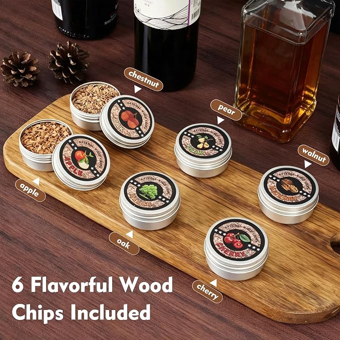 Rechargeable UFO Electric Cocktail Whiskey Smoker Kit with 6 Natural Wood Chip Flavors, Instant Smoke Output, Ideal Gift for Cocktail & Whiskey Lovers