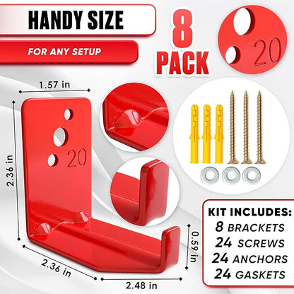 Fire Extinguisher Mount Brackets Set of 8, Heavy Duty Wall Mount Hook 2.36 x 1.57 x 2.36 in, Screws Anchors and Gaskets, Quick Install Holder, Supports up to 20 lb for Garage Workshop Home Cabinet Use