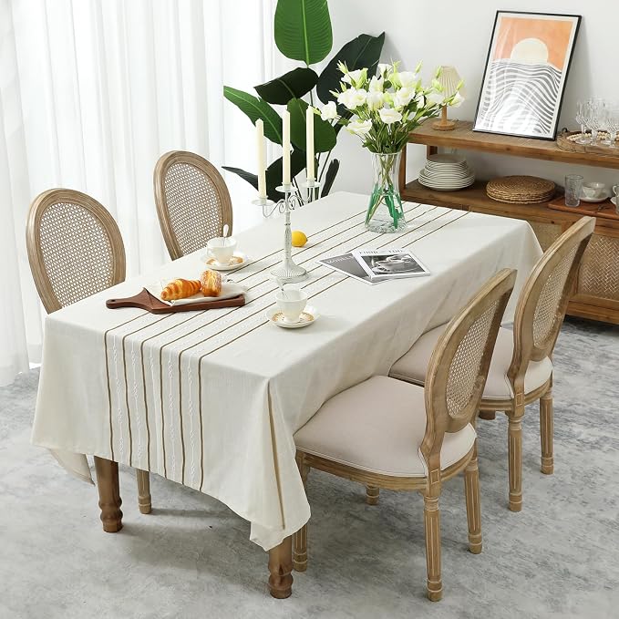 Chassic 60 x 84 inches Farmhouse Style Linen tablecloths, Boho Wrinkle Resistant Washable Rectangle Table Cloth for Dining Room, Kitchen, Wedding and Holiday Decorative - Cream