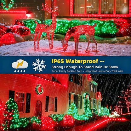 MZD8391 105FT 300LED Christmas Light, Christmas Tree Light, Red Green | Waterproof, 100% UL Listed, 8 Light Mode, Timer & Memory, 4 Set End To End Connect, LED Christmas String Light Outdoor Indoor