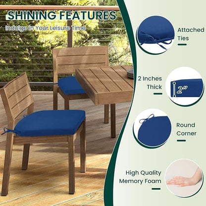 HARBOREST Outdoor Chair Cushions Set of 6, Water Resistant Patio Chair Cushions with Ties, Outdoor Seat Cushions for Patio Furniture, 17"x16"x2", Royal Blue