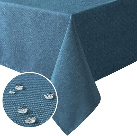 H.VERSAILTEX Linen Textured Table Cloths 60 x 84 Inch Premium Solid Tablecloth Spill-Proof Waterproof Table Cover for Dining Buffet Feature Extra Soft and Thick Fabric Wrinkle Free, Ink Blue