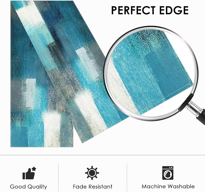 Emvency Farmhouse Table Runner, Modern Teal and Grey Abstract Art Painting for Kitchen Coffee Table Family Dinners Holiday Parties Wedding Events Decor(13x72 inch)