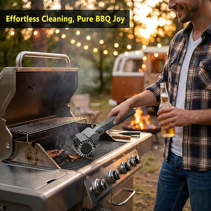 Electric Grill Brush 3-in-1 Kit – Cordless BBQ Cleaner with Reinforced Safe Metal Bristles – 2 Hours Runtime, Waterproof & Dishwasher Safe Removable Brushes for Deep Cleaning (Black Wood Coating)
