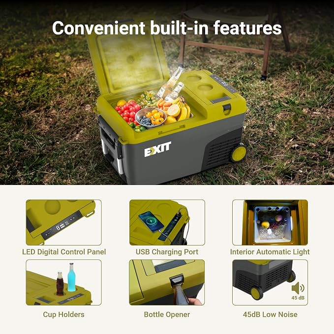 EXIT 20V Outdoor mini refrigerator EX100, battery powered electric cooler -4°F to 68°F, 12/24V DC 100~240 Volt AC for Outside Camping, Tailgating, Includes two Replaceable 4.0 Ah Batteries | Portable Electric Cooler 12V/24V & 100-240V, Battery Powered ...
