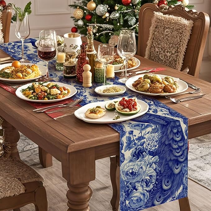 Peacock Table Runner,Dining Decor for Kitchen Coffee Table Family Dinners Holiday Parties Wedding Events Decor(13x72 inch)