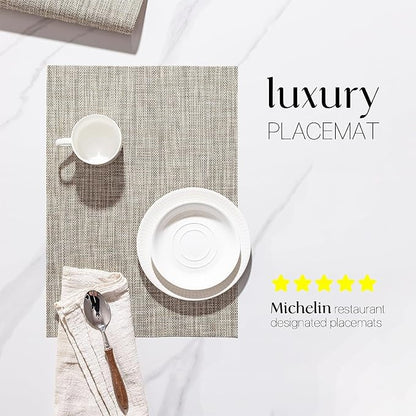 LEXMORE Placemat Set of 4 Vinyl/Plastic Woven Place Mats for Kitchen Table Indoor/Outdoor Washable Placemat Wipeable Dining Table Mats(Caramel)