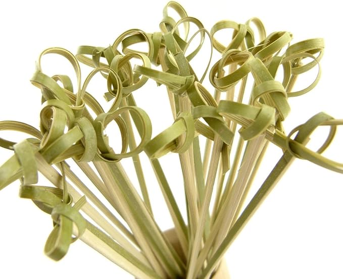 JapanBargain 1597x6, Cocktail Picks Appetizer Picks Bamboo Skewers for Snack Sandwich Finger Food Tapas Fruit Kabob BBQ Hors D’oeuvre Twisted End Knotted Bamboo Sticks, 6 inch, 300pcs