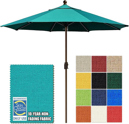 EliteShade USA 10-Year-Non-Fading 10Ft Market Patio Umbrella, UPF 50+ UV Protection Performance Sun Umbrella, Heavy Duty Commercial Grade Outdoor Table Umbrella with Crank, Windproof Vented Top for Garden, Pool, Deck and Outdoor Playsets, No Tilt, Teal