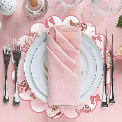 100 Pcs Cowgirl Party Paper Placemats 13.5 Inch Scalloped Pink Bow Paper Placemat Disposable Coquette Decorative Table Mat for Western Themed Birthday Bachelor Baby Shower Wedding Decoration