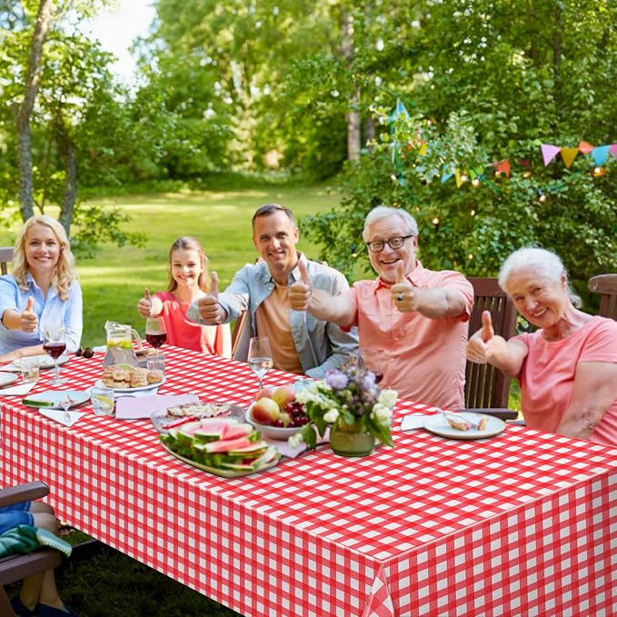 6 Pcs Red Gingham Tablecloths, Checkered Party Table Covers 54x108 Inch | Red and White Checkered Tablecloths, Disposable Plastic Waterproof for Hot Dog Party Picnic Camping Barbecue Birthday Party
