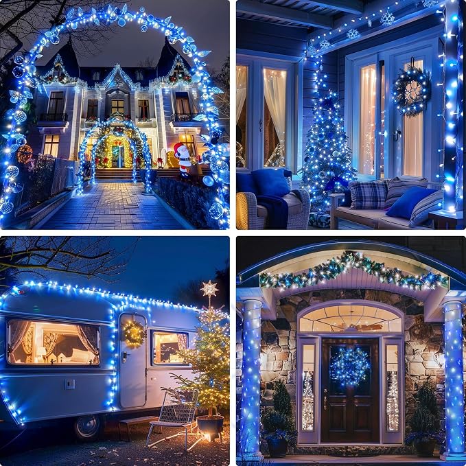 JMEXSUSS 400 LED Blue and White Christmas Lights Indoor Outdoor with Remore | 132 ft String Lights Plug in, Christmas Tree Lights for Bedroom Party Outside Patio Tree Holiday Xmas Decor,8 Modes