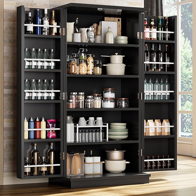 Shintenchi Kitchen Pantry Cabinet,5 - Layer Storage Cupboard with Adjustable Shelves for Organizing and Storing Food Items,47'' Versatile Buffet Sideboard for Kitchen, Bathroom and Laundry,Black