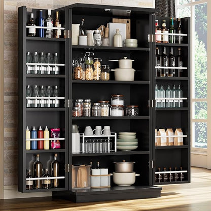 Shintenchi Kitchen Pantry Cabinet,5 - Layer Storage Cupboard with Adjustable Shelves for Organizing and Storing Food Items,47'' Versatile Buffet Sideboard for Kitchen, Bathroom and Laundry,Black