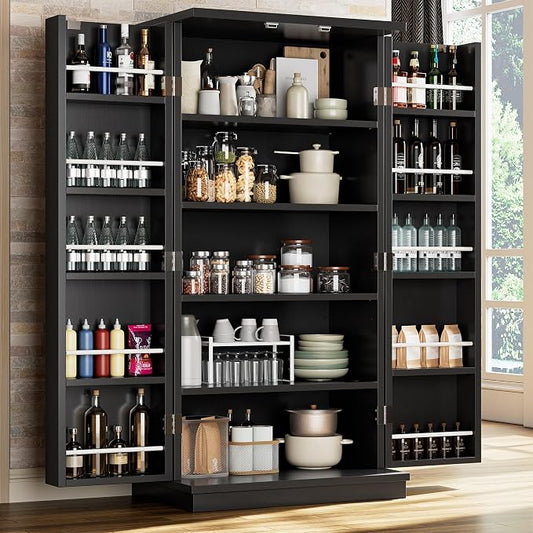 Shintenchi Kitchen Pantry Cabinet,5 - Layer Storage Cupboard with Adjustable Shelves for Organizing and Storing Food Items,47'' Versatile Buffet Sideboard for Kitchen, Bathroom and Laundry,Black
