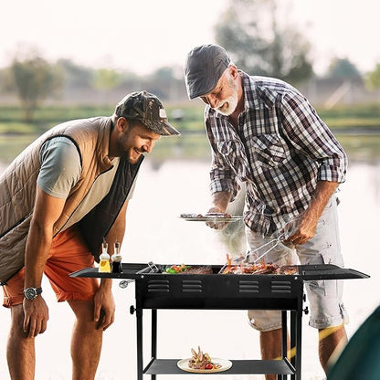 Portable Charcoal Grill for Outdoor BBQ - Foldable Kabob Barbecue Grill with Adjustable Height, 2-in-1 Pan and Griddle for Camping, Backyard Parties, and Travel