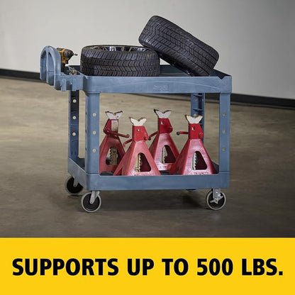 Rubbermaid Commercial Products BRUTE Heavy Duty 2-Shelf Utility/Service Cart, Medium, Lipped Shelves, Ergonomic Handle, 500 lbs. Capacity, Gray, for Warehouse/Garage/Cleaning/Maintenance/Stadiums