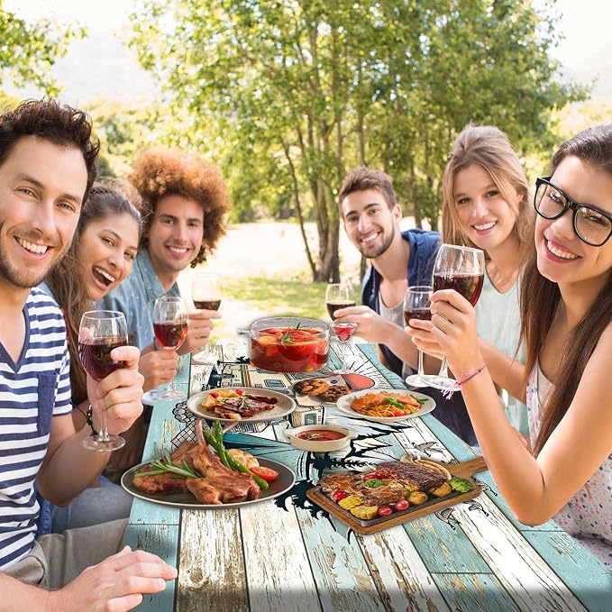 JAWO Camper RV Picnic Table Cover with Bench Covers, Happy Camper RV Essentials Gear Supplies Outdoor Waterproof Windproof Tablecloth with Elastic, 30X72in