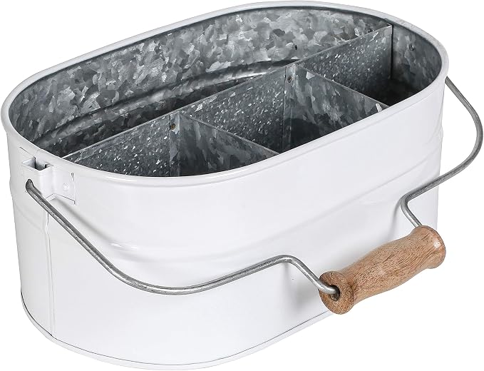 Alpha Living Home 4-Compartment Flatware Caddy - Metal Cutlery Holder Silverware & Condiment Organizer - Perfect for Kitchen, Dining, and Picnics (White)