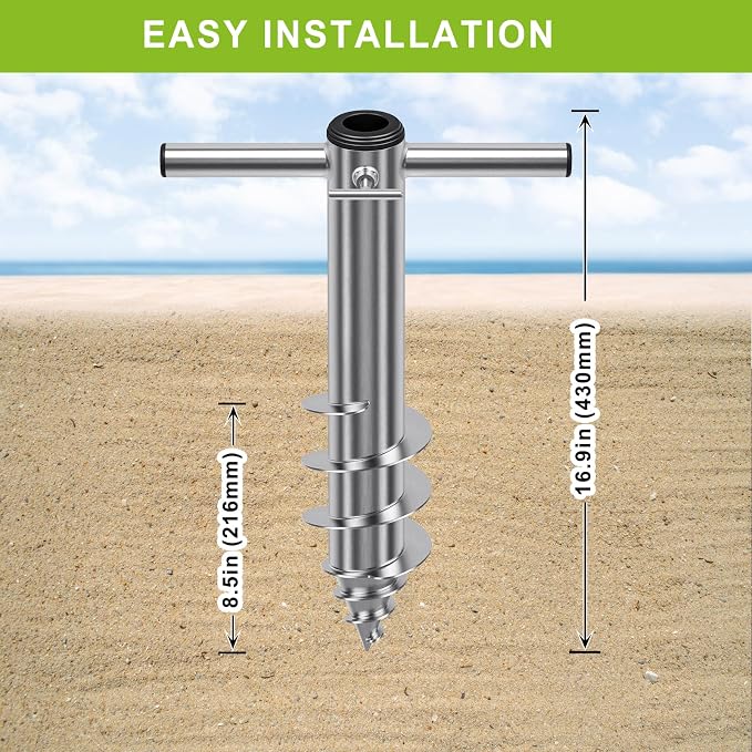 Dolibest Beach Umbrella Sand Anchor, Heavy-Duty Steel Beach Umbrella Holder with 3 Sleeves (Fits 1-2" Poles), Windproof Beach Umbrella Stake, Fully Welded Spiral Base Design for Ultimate Stability