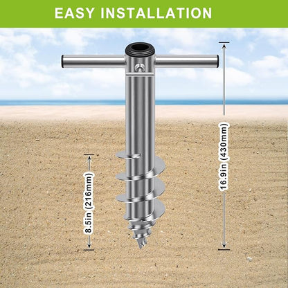 Dolibest Beach Umbrella Sand Anchor, Heavy-Duty Steel Beach Umbrella Holder with 3 Sleeves (Fits 1-2" Poles), Windproof Beach Umbrella Stake, Fully Welded Spiral Base Design for Ultimate Stability