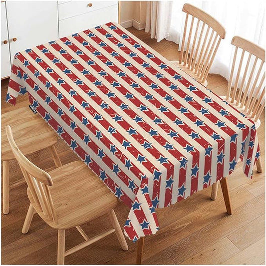 Swono Decorative Rectangle Table Cloth Independence Day, American Patriotic Stars and Stripes Polyester Tablecloth Kitchen Table Cover for Dining BBQ Picnic Coffee Table 50x72, 4-6 Seats