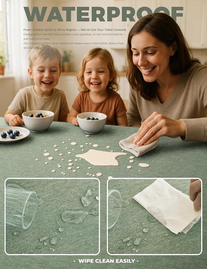 Decorelia Sage Green Washable Table Cloths for 8 Ft Rectangle Tables-4 Pack, Washable Polyester Rustic Faux Linen Rectangular Table Cloth Cover for Wedding,Outdoor,Events, Party,Banquet, 60x120 Inch