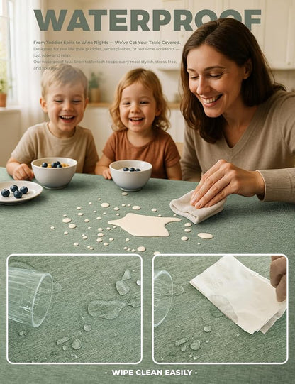 Decorelia Sage Green Washable Table Cloths for 8 Ft Rectangle Tables-4 Pack, Washable Polyester Rustic Faux Linen Rectangular Table Cloth Cover for Wedding,Outdoor,Events, Party,Banquet, 60x120 Inch