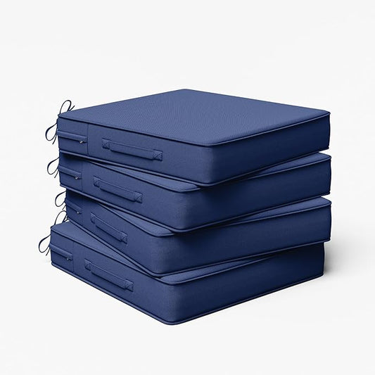 Outdoor Chair Cushion 22 x 22 x 4 Inches Patio Furniture Outdoor Waterproof Seat Cushion, Patio Chair Cushion with Handles and Ties, Square Dining Chair Cushion Set of 4, Blue