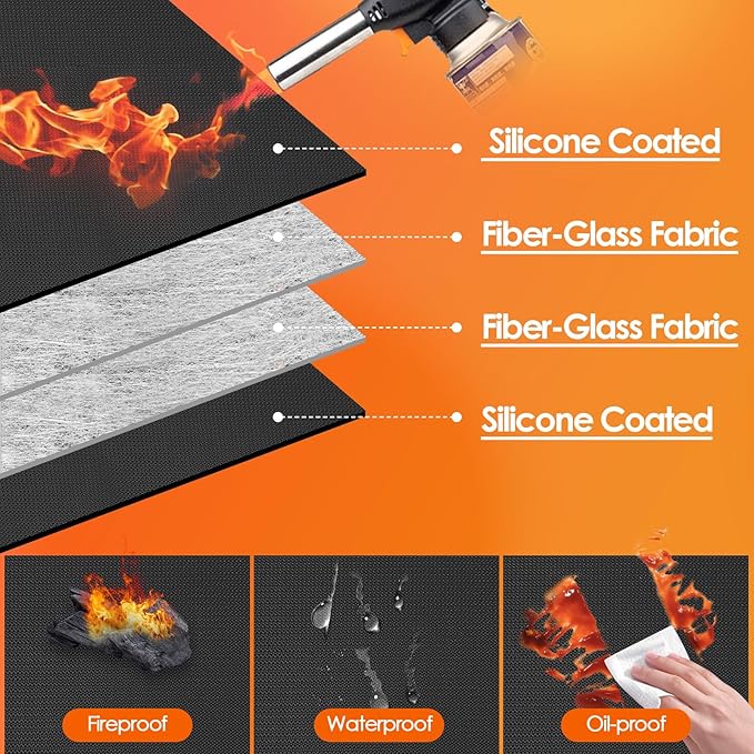 Under Grill Mats for Outdoor Grill Deck Protector - Heavy Duty Fireproof BBQ Mat, Easy to Clean Outdoor Grill Mats, 80x59x0.02in, Black