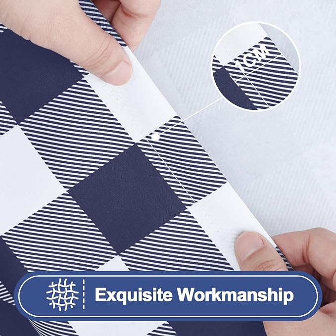 Smiry Picnic Table Cloth 2 Pack, Waterproof Elastic Fitted Tablecloths for 4FT Rectangle Tables, Washable Polyester Buffalo Plaid Tablecloth for Camping, Dining & Outdoor (Navy & White, 30" x 48")