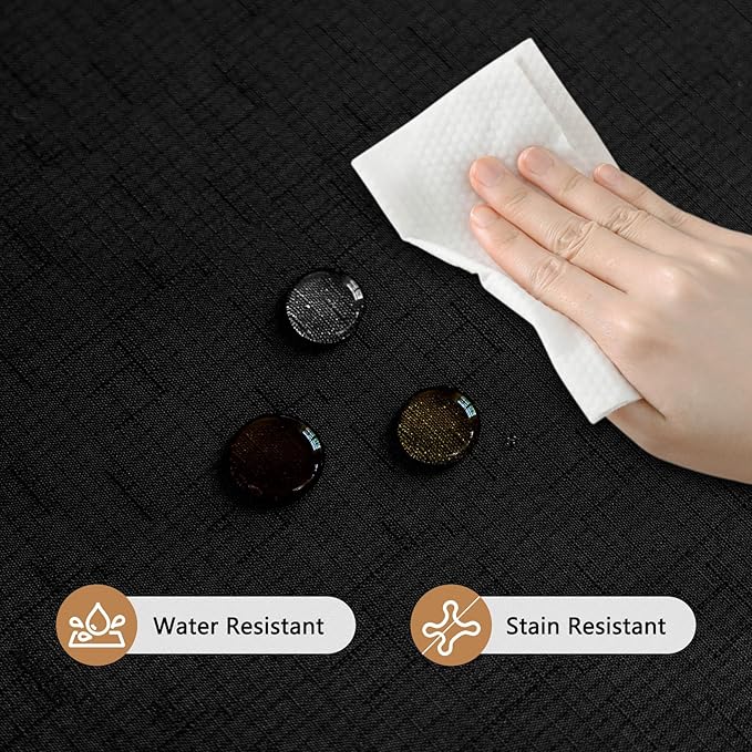 Seenus Textured 60 Inch Black Fabric Table Cloth Fits 30'' to 48'' Round Table, Faux Linen Water Resistant & Wipeable Circle Tablecloth, Washable for Dinning Kitchen Patio