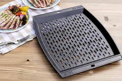 Lodge Pre-Seasoned Cast Iron Rectangle Grill Topper - Use on the Grill - Grilling Pan Designed to Protect Food from Falling Through the Grate - Cast Iron 15 Inch