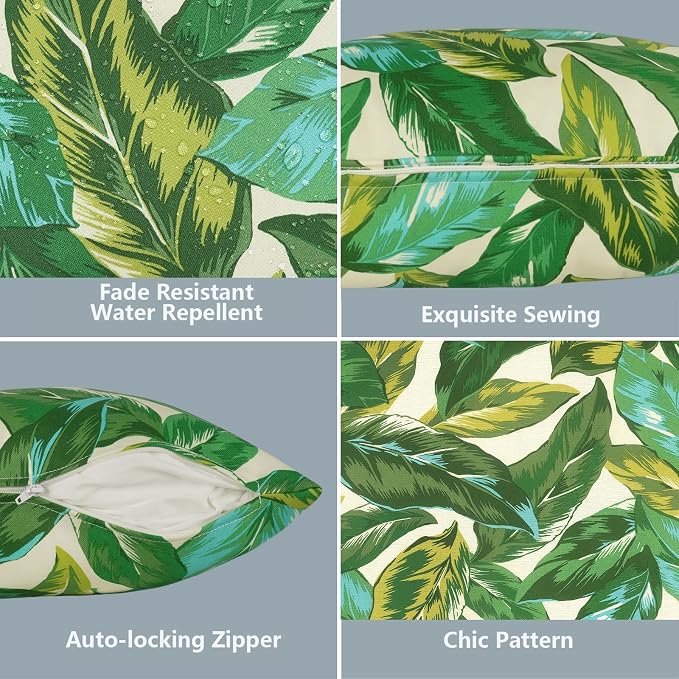 LVTXIII 2 Pack Outdoor Pillow Covers ONLY 18x18 Inch, Water-Repellent Square Decorative Cushion Covers for Patio Furniture, Garden, Sofa, Lush Leaf Jungle