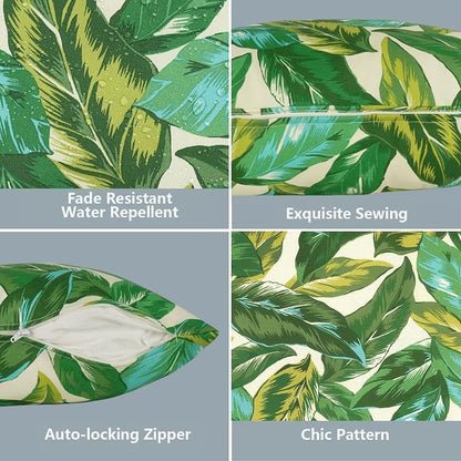 LVTXIII 2 Pack Outdoor Throw Pillow Covers for Patio Furniture, 16x16 Inch Square Pillow Case, Water-Repellent Cushion Covers for Garden, Porch, Sofa, Lush Leaf Jungle