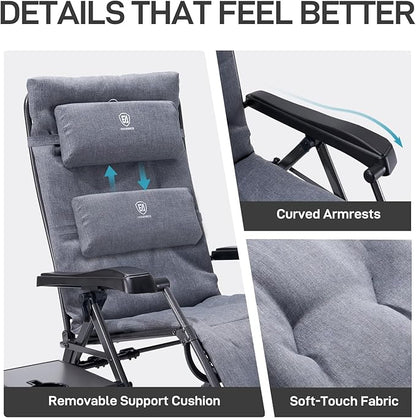 EVER ADVANCED Aluminum Zero Gravity Chair Oversized, 2.4" Thick Padded Reclining Lounge Chair with Adjustable Headrest & Side Table, Heavy Duty Support 350 lbs, Foldable for Outdoor & Indoor, Gray