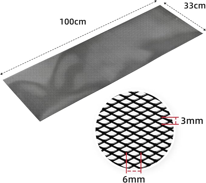 AggAuto Universal 40"x13" Car Grill Mesh 3x6mm Rhombic Hole Black | Aluminum Alloy Automotive Grille Insert Bumper, One of the Most Multifunctional Shape Grids 100x33cm