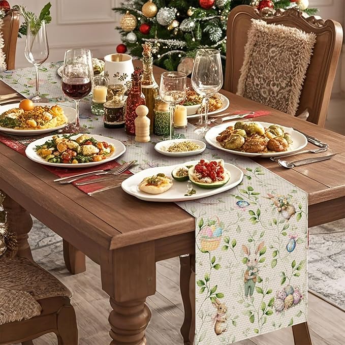 Easter Bunny Table Runner,Dining Decor for Kitchen Coffee Table Family Dinners Holiday Parties Wedding Events Decor(13x72 inch)
