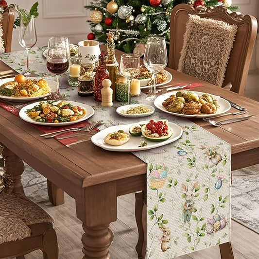 Easter Bunny Table Runner,Dining Decor for Kitchen Coffee Table Family Dinners Holiday Parties Wedding Events Decor(13x72 inch)