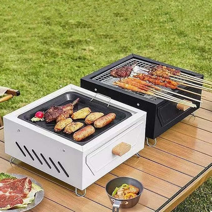 Desktop Charcoal Grill for Picnic, Portable Charcoal BBQ Grill Stove – Iron Hibachi Barbecue Grills, Tea Making Stove Set Tabletop Small Barbecue Grill for Outdoor (Black)