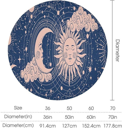 Moon Sun Round Tablecloth Vintage Boho Celestial Star Magical Galaxy Space Table Cloth Water Resistant Wipeable Table Cover for Farmhouse Picnic Party Holiday Kitchen Dinner Table 50"