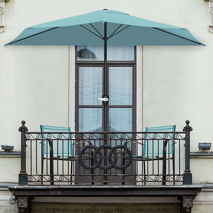Half Umbrella Outdoor Patio Shade - 9 ft Patio Umbrella with Easy Crank - Small Canopy for Balcony, Table, or Deck by Pure Garden (Lake Blue)
