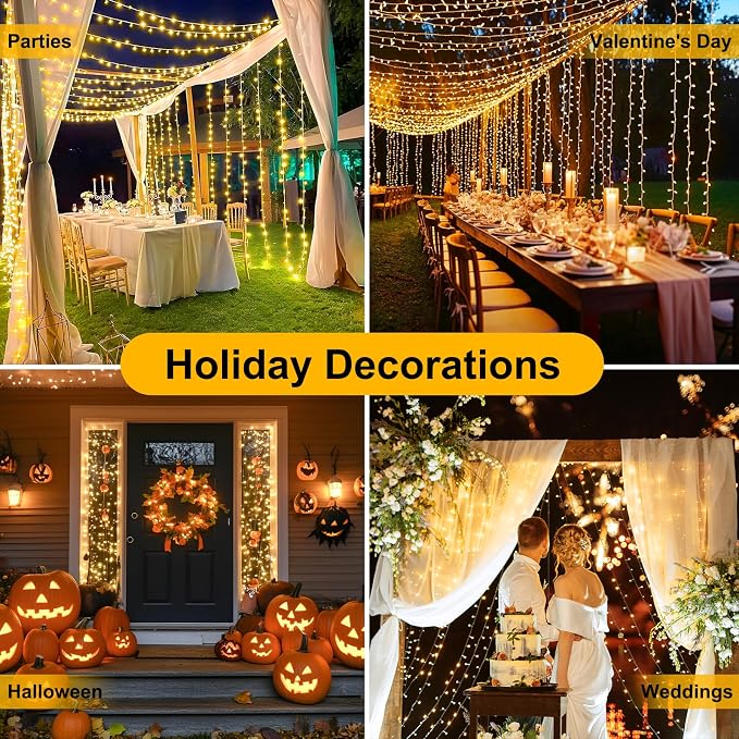 66FT 200 LED Connectable Christmas Tree Lights, End-to-End Plug 8 Modes Indoor Lights with Timer, Outdoor Indoor Fairy Lights Christmas Tree, Patio, Garden, Party, Wedding, Holiday (Warm White)