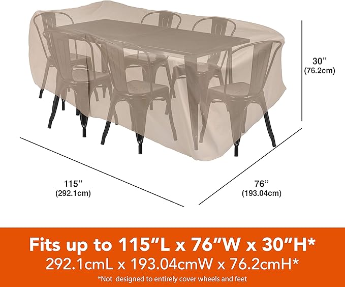 Modern Leisure 8576A Patio Table and Chairs Cover, Outdoor Furniture Set Cover, Waterproof, 76 L x 115 W x 30 H inches, Extra Large, Tan Khaki